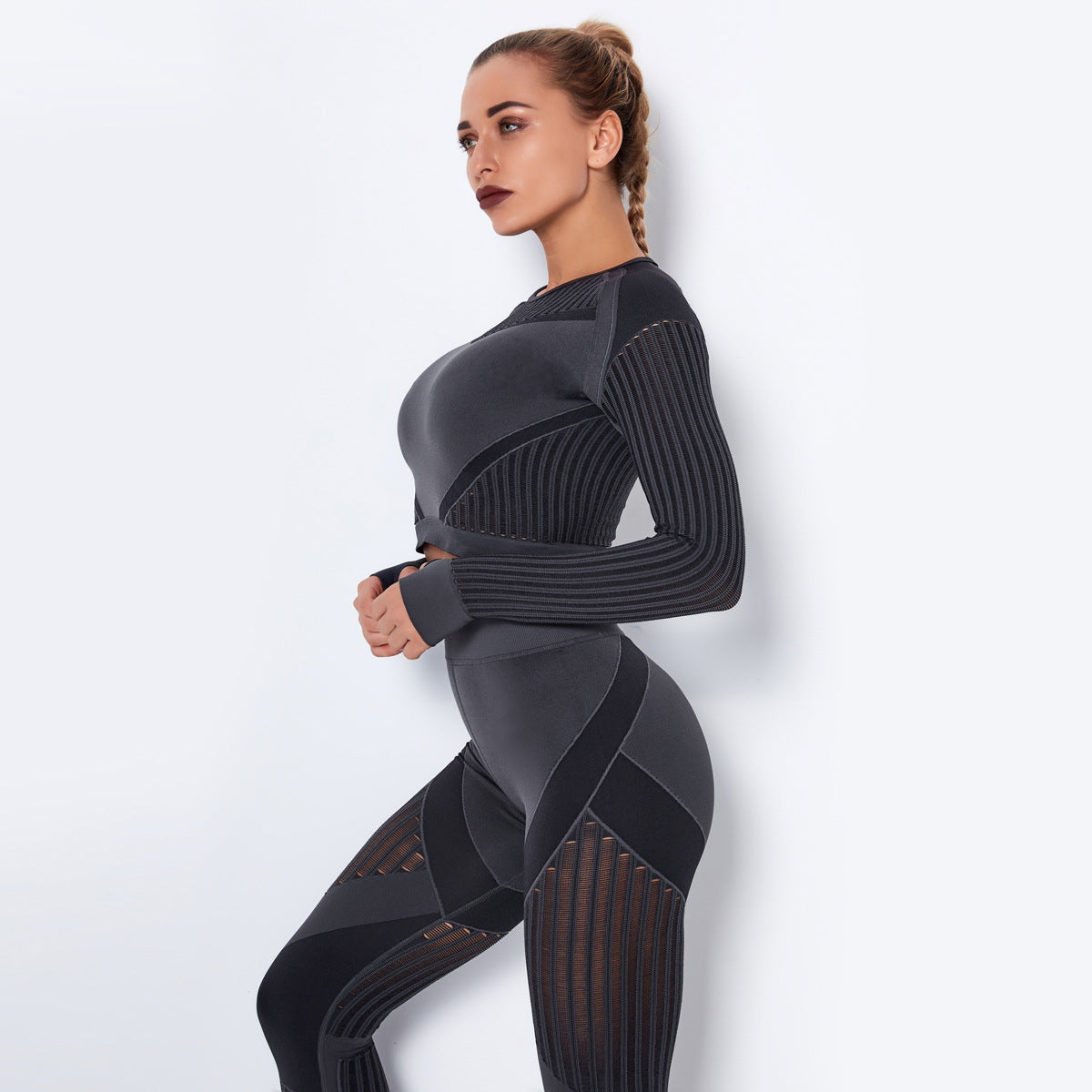 Yogadept hollow out Mesh Breathable Crop Tanks-Long Sleeves -  - CROP TANKS