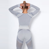 Yogadept hollow out Mesh Breathable Crop Tanks-Long Sleeves -  - CROP TANKS