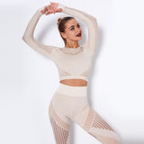 Yogadept hollow out Mesh Breathable Crop Tanks-Long Sleeves -  - CROP TANKS