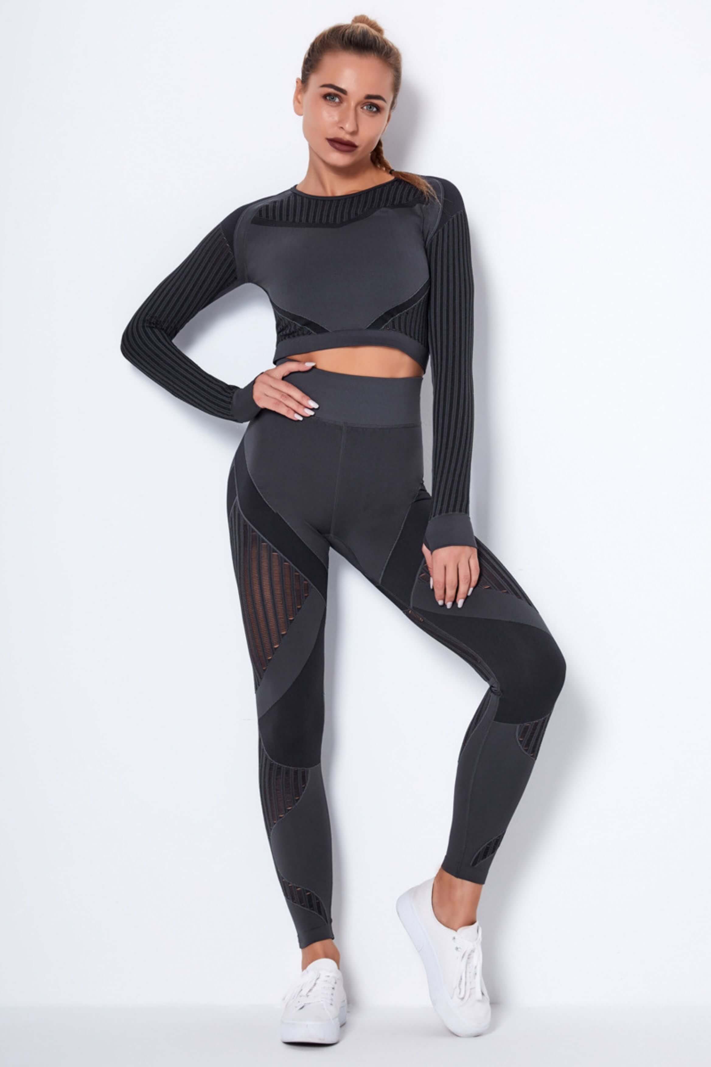 Yogadept hollow out Mesh Workout Set Two Piece