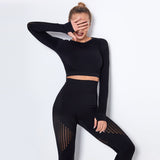 Yogadept hollow out Mesh Breathable Crop Tanks-Long Sleeves -  - CROP TANKS