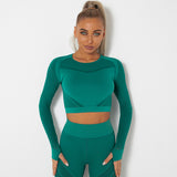 Yogadept hollow out Mesh Breathable Crop Tanks-Long Sleeves -  - CROP TANKS