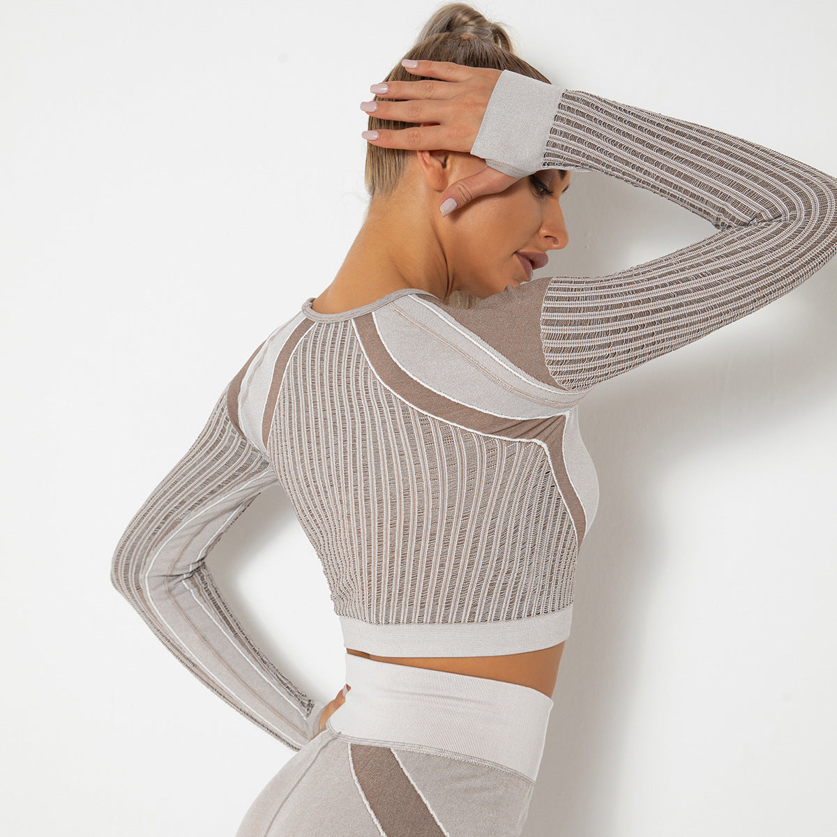 Yogadept hollow out Mesh Breathable Crop Tanks-Long Sleeves -  - CROP TANKS