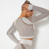 Yogadept hollow out Mesh Breathable Crop Tanks-Long Sleeves -  - CROP TANKS