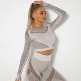 Yogadept hollow out Mesh Breathable Crop Tanks-Long Sleeves -  - CROP TANKS