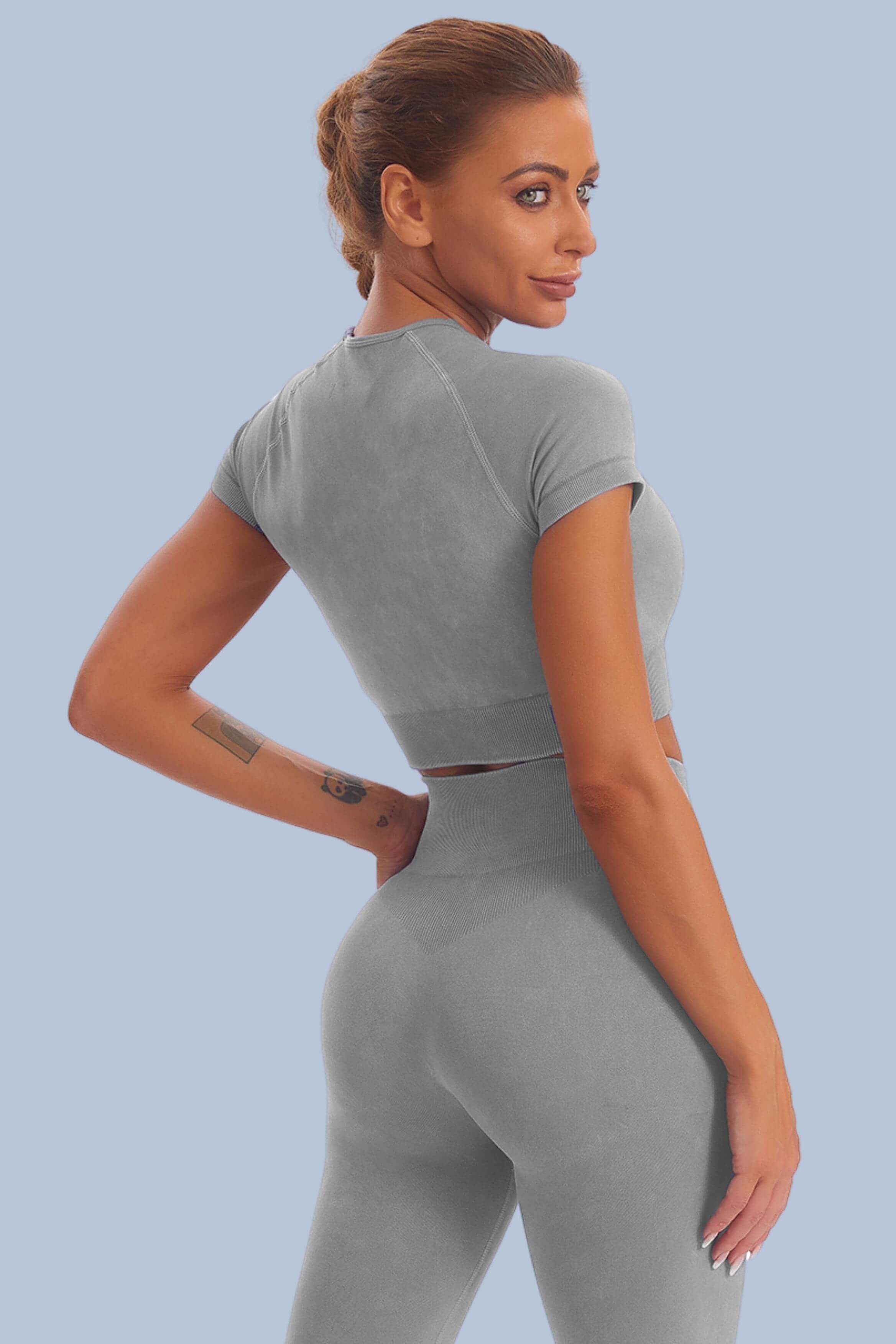 Acid Wash Seamless Short Sleeve Crop Top