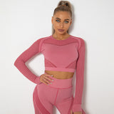 Yogadept hollow out Mesh Breathable Crop Tanks-Long Sleeves -  - CROP TANKS