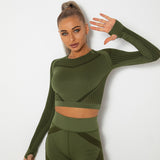 Yogadept hollow out Mesh Breathable Crop Tanks-Long Sleeves -  - CROP TANKS