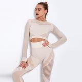 Yogadept hollow out Mesh Breathable Crop Tanks-Long Sleeves -  - CROP TANKS