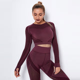 Yogadept hollow out Mesh Breathable Crop Tanks-Long Sleeves -  - CROP TANKS