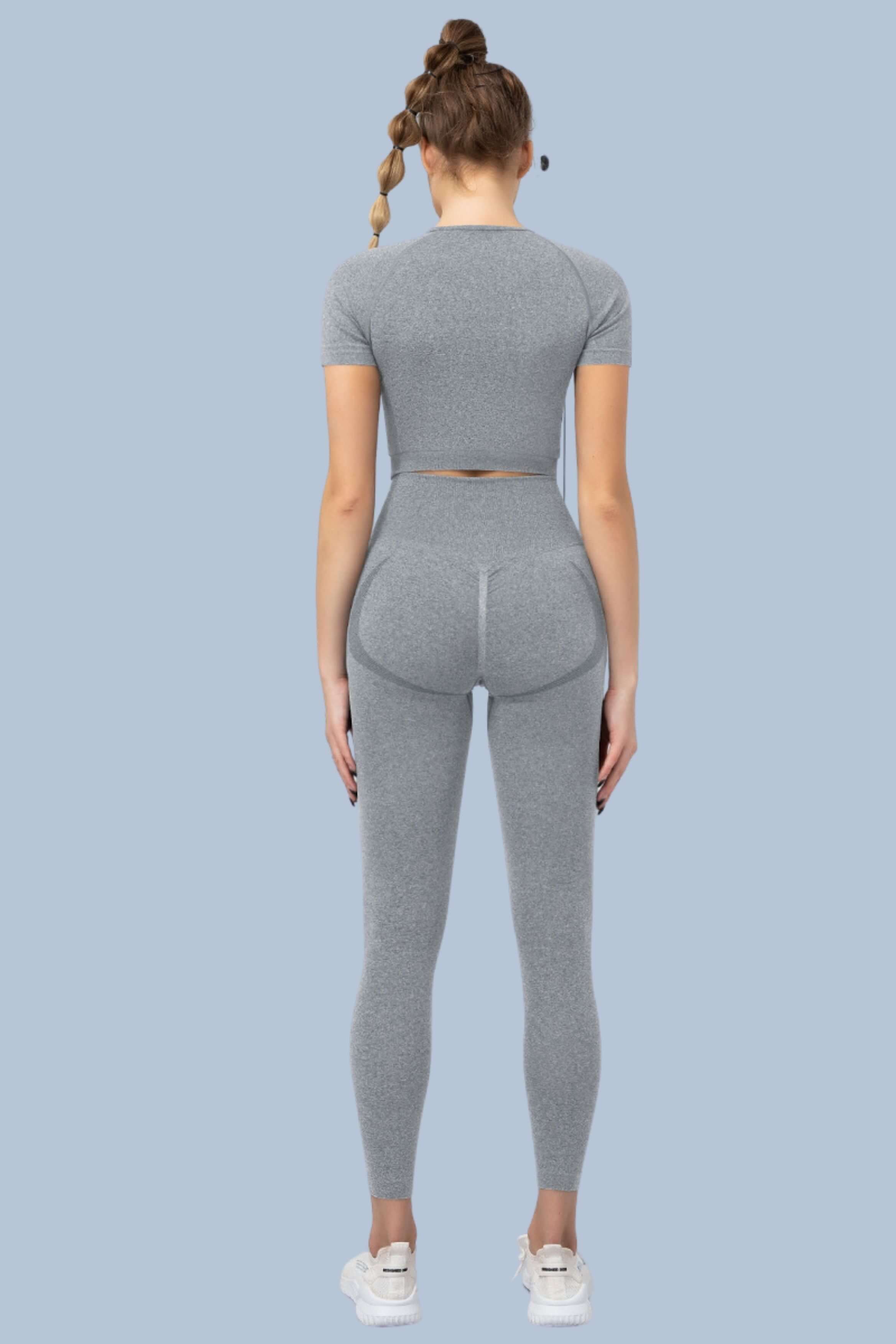 Superfit breathable High Waist Short sleeves Workout Set