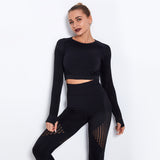 Yogadept hollow out Mesh Breathable Crop Tanks-Long Sleeves -  - CROP TANKS