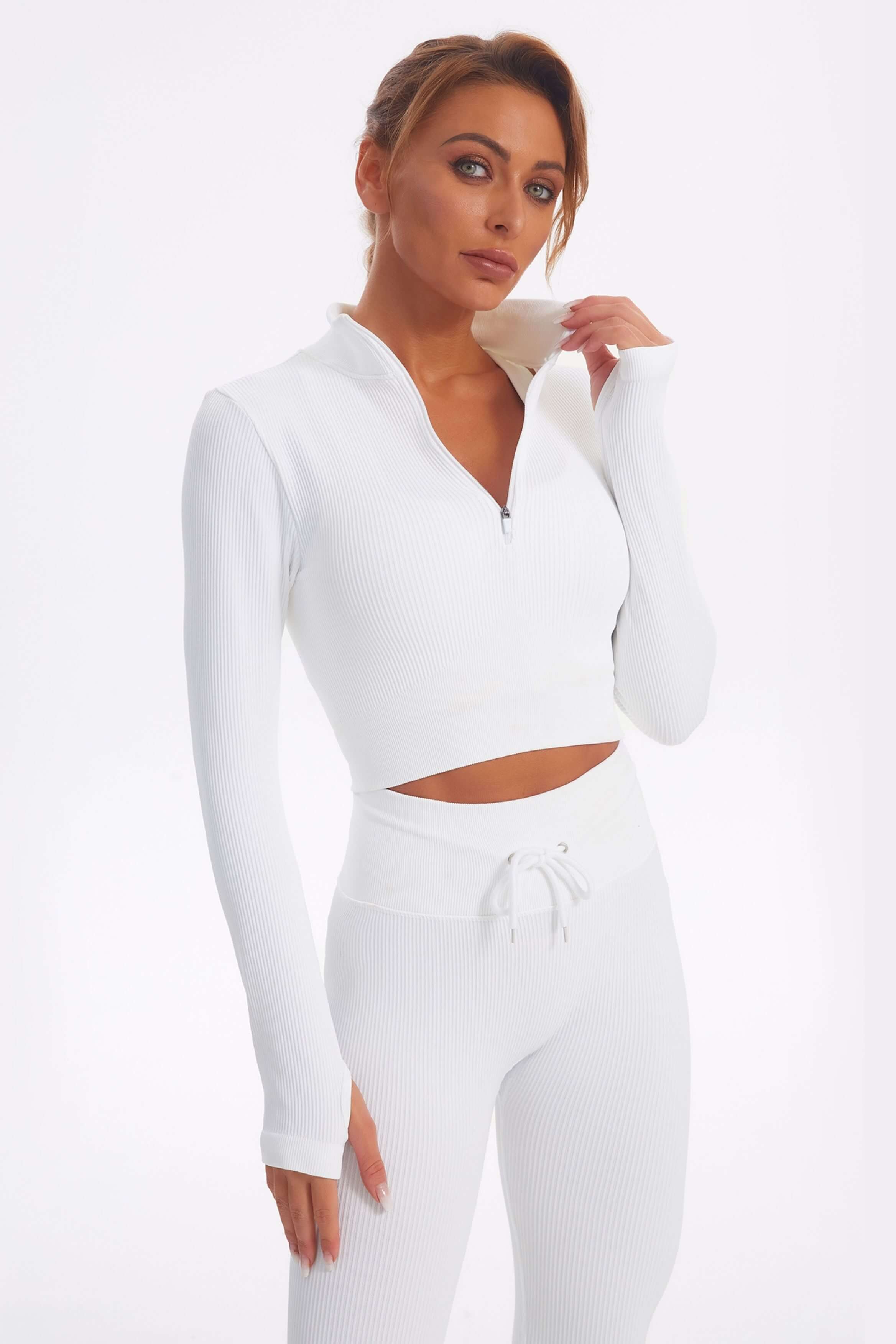 Acid Wash Long sleeves Seamless Ribbed 2 Piece Workout Sets