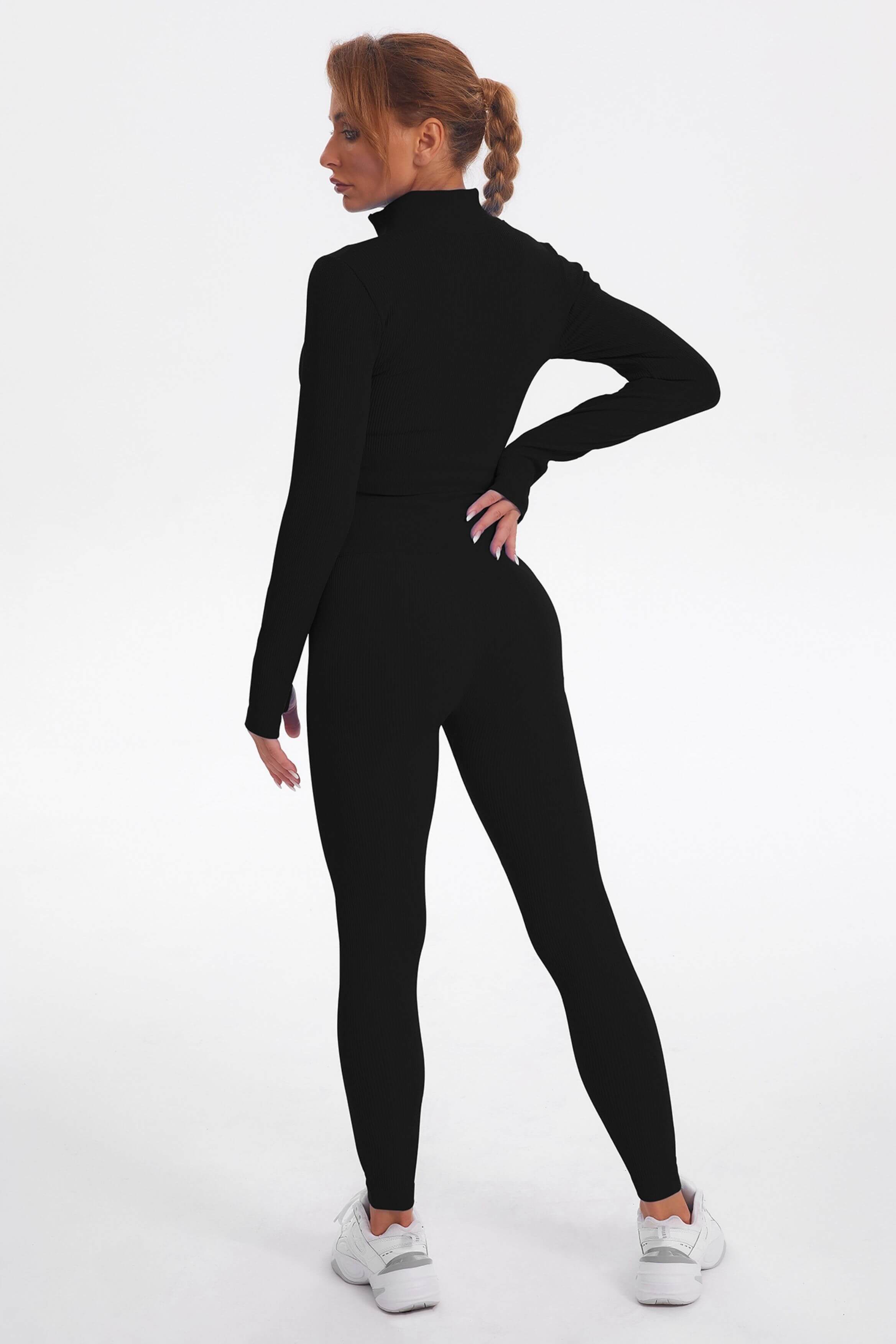 Acid Wash Long sleeves Seamless Ribbed 2 Piece Workout Sets