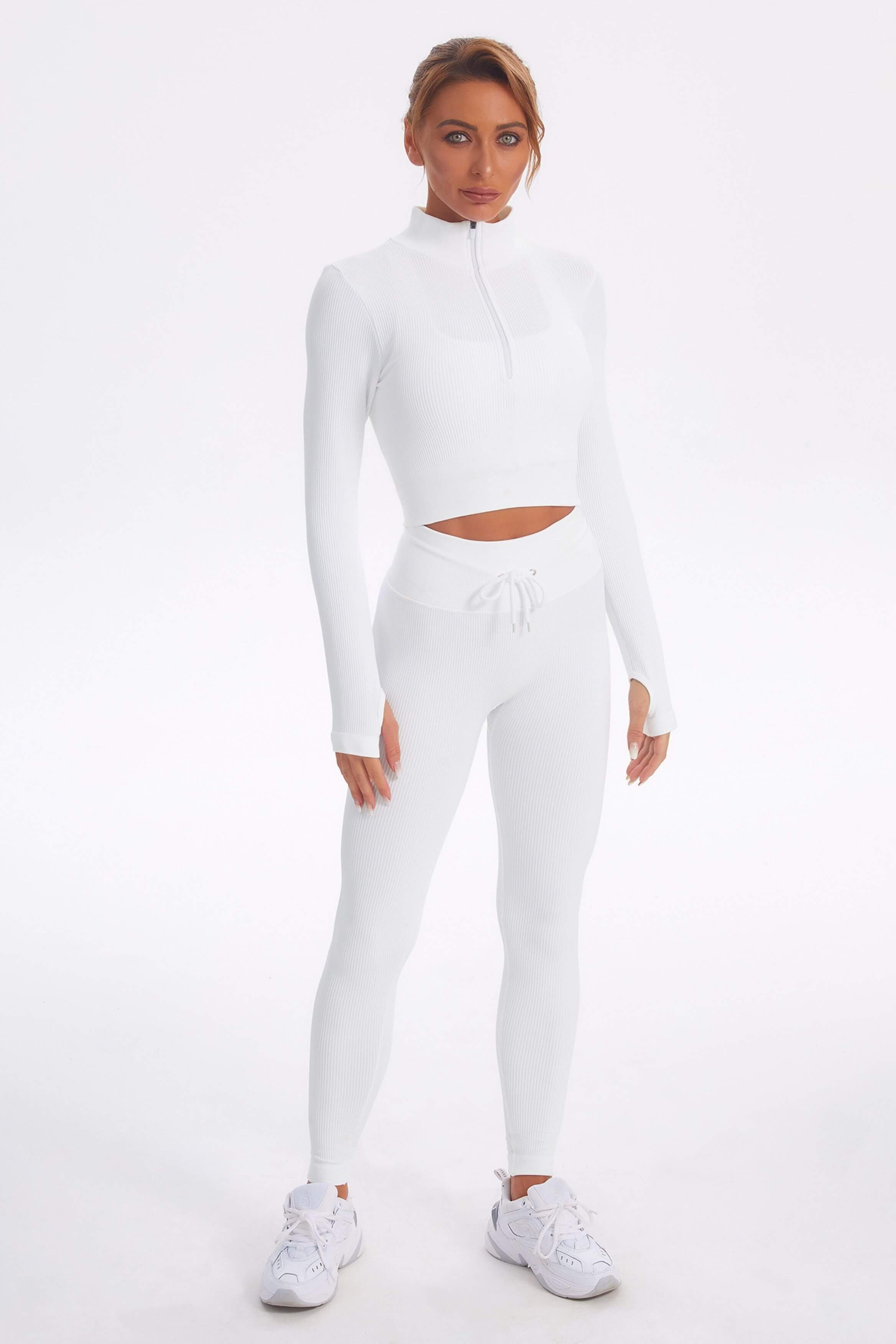 Acid Wash Long sleeves Seamless Ribbed 2 Piece Workout Sets