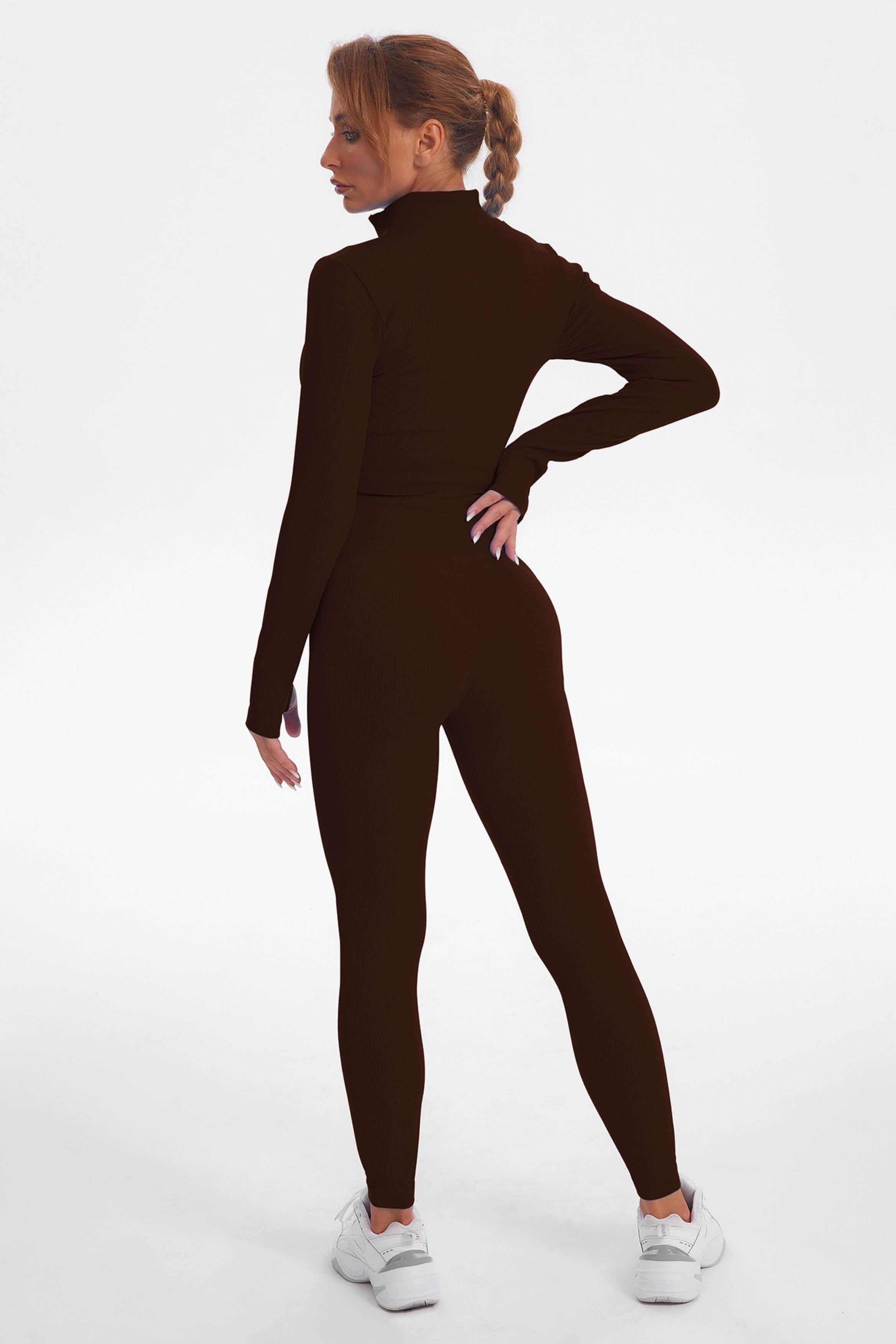 Acid Wash Long sleeves Seamless Ribbed 2 Piece Workout Sets