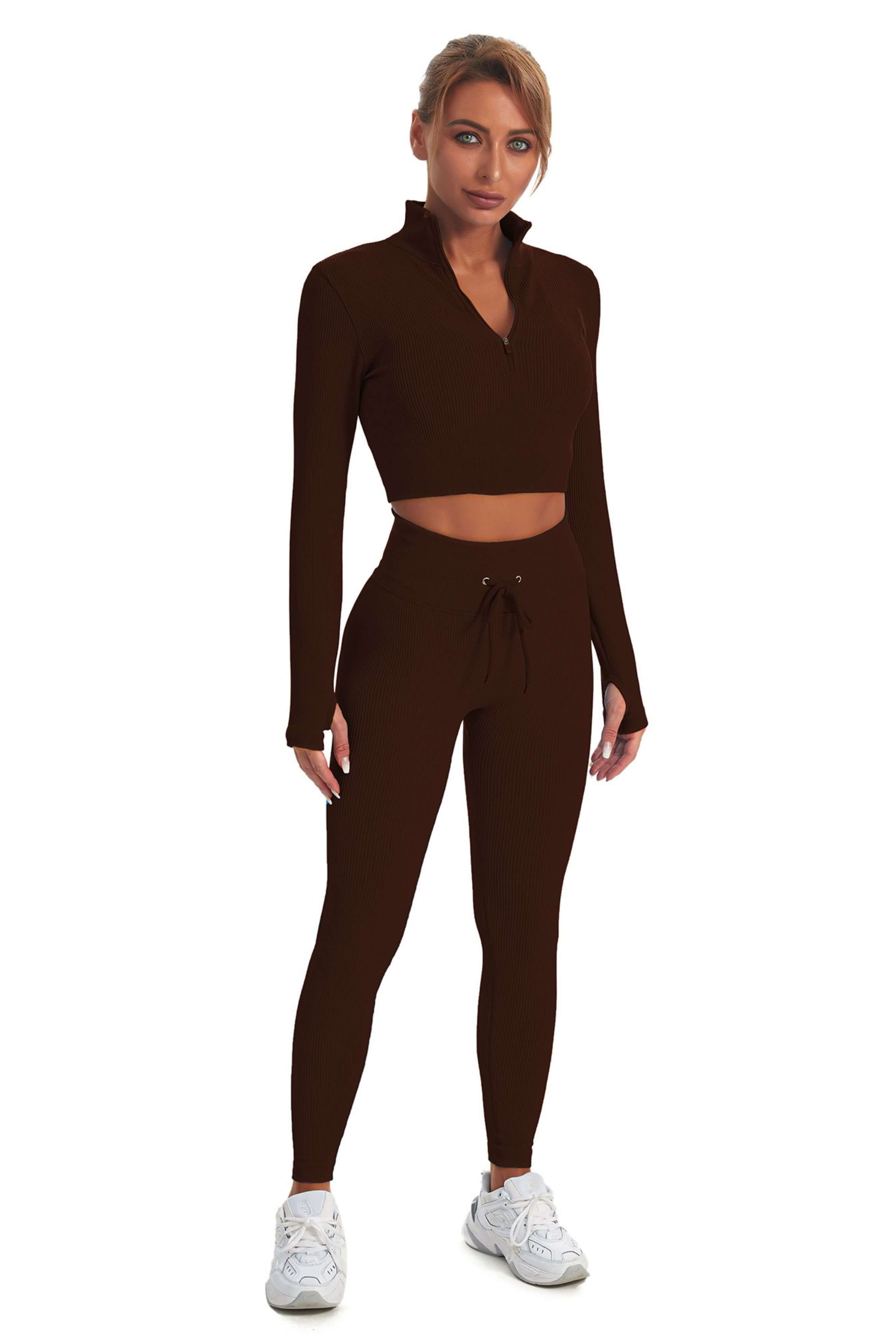 Acid Wash Long sleeves Seamless Ribbed 2 Piece Workout Sets