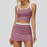 Wholesale Ribbed Yoga Vest With Skirt Set
