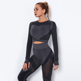 Yogadept hollow out Mesh Breathable Crop Tanks-Long Sleeves -  - CROP TANKS