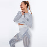 Yogadept hollow out Mesh Breathable Crop Tanks-Long Sleeves -  - CROP TANKS