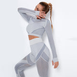 Yogadept hollow out Mesh Breathable Crop Tanks-Long Sleeves -  - CROP TANKS