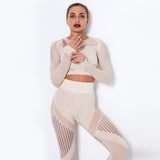 Yogadept hollow out Mesh Breathable Crop Tanks-Long Sleeves -  - CROP TANKS