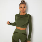 Yogadept hollow out Mesh Breathable Crop Tanks-Long Sleeves -  - CROP TANKS