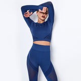 Yogadept hollow out Mesh Breathable Crop Tanks-Long Sleeves -  - CROP TANKS