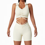 wholesale drawstring-lapel sports fitness short sets
