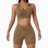 wholesale drawstring-lapel sports fitness short sets