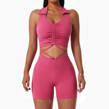 wholesale drawstring-lapel sports fitness short sets