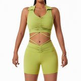 wholesale drawstring-lapel sports fitness short sets
