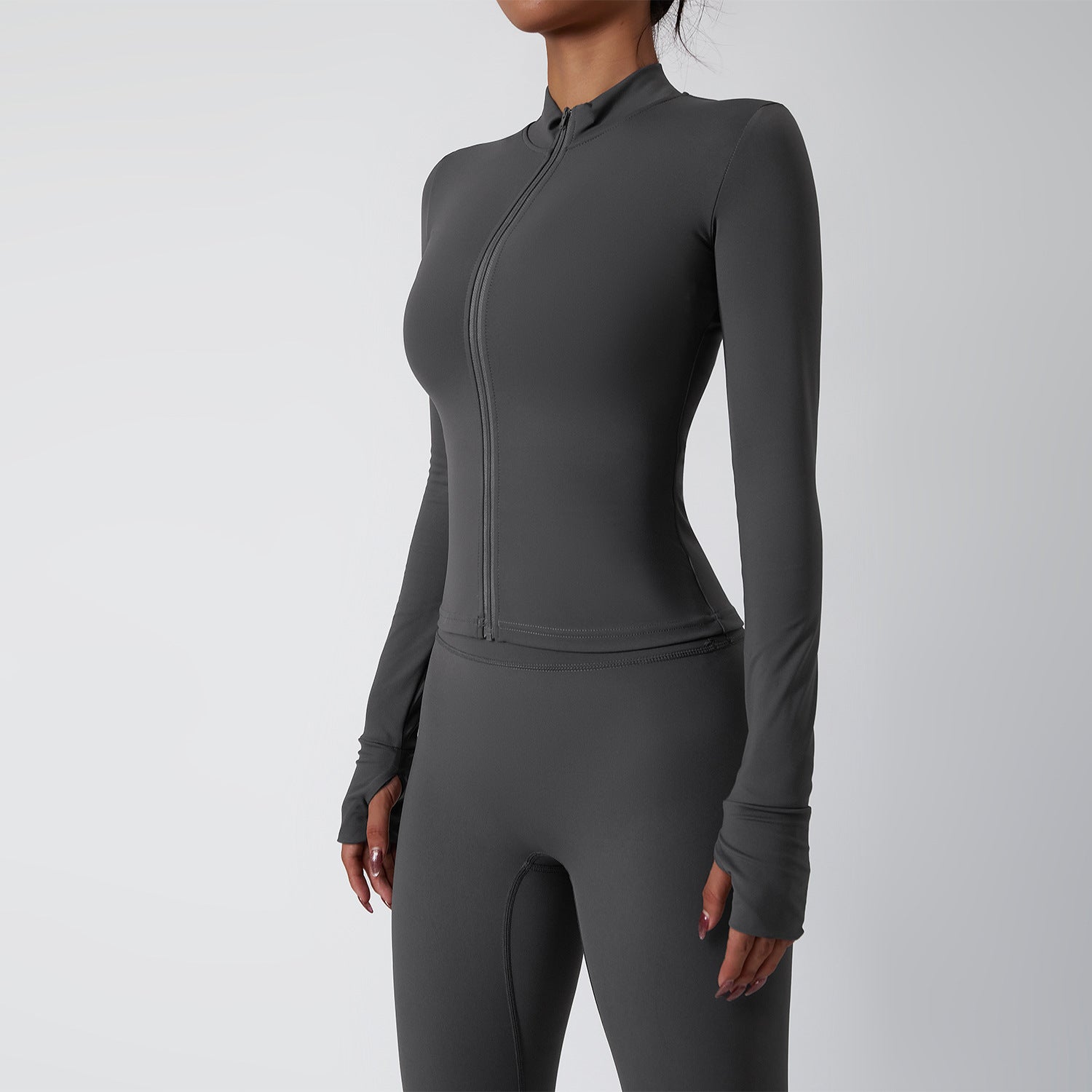 Women's zipper long-sleeved fitness long set