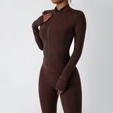 Women's zipper long-sleeved fitness long set