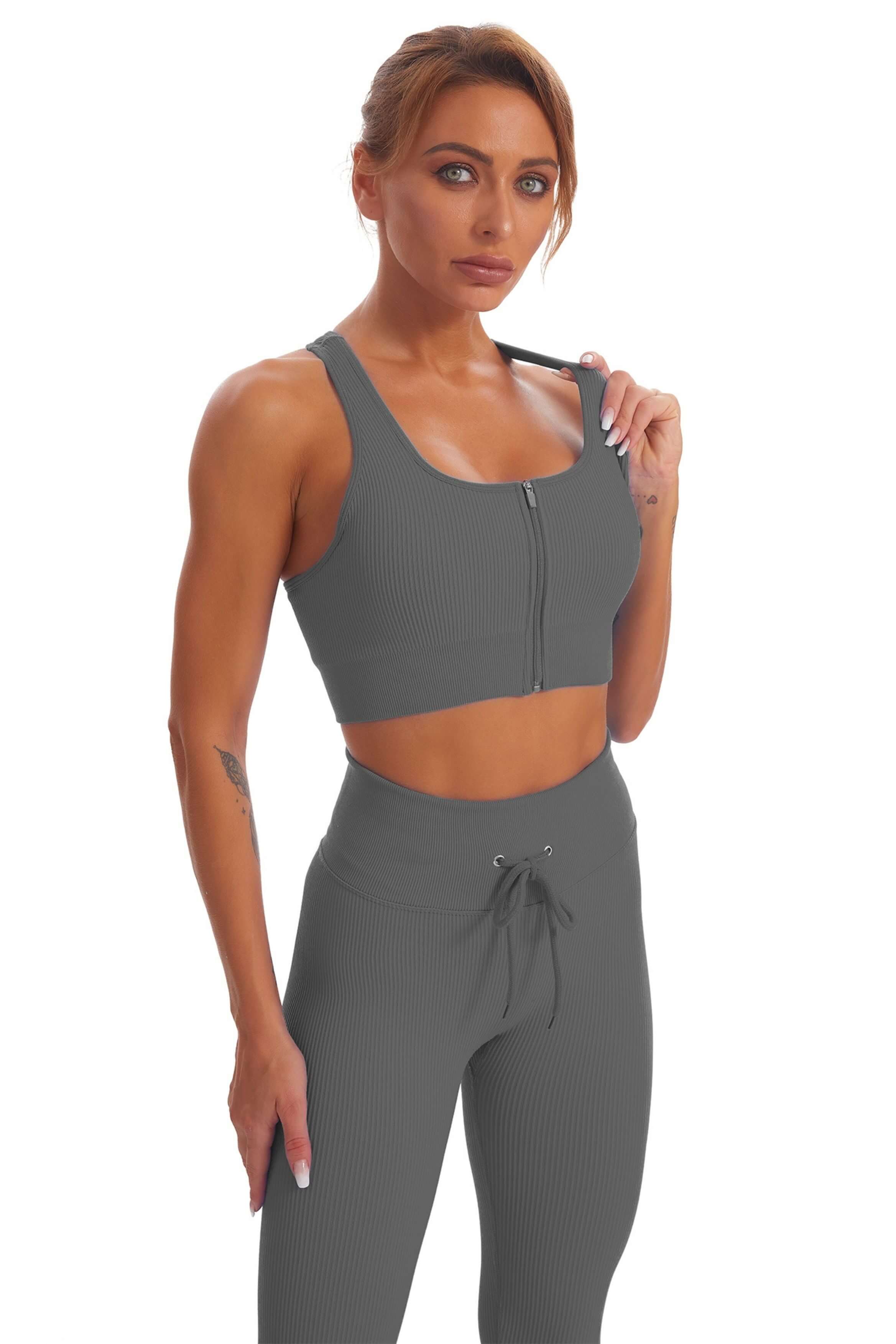 Women 2 Pieces Outfits Ribbed Seamless Yoga