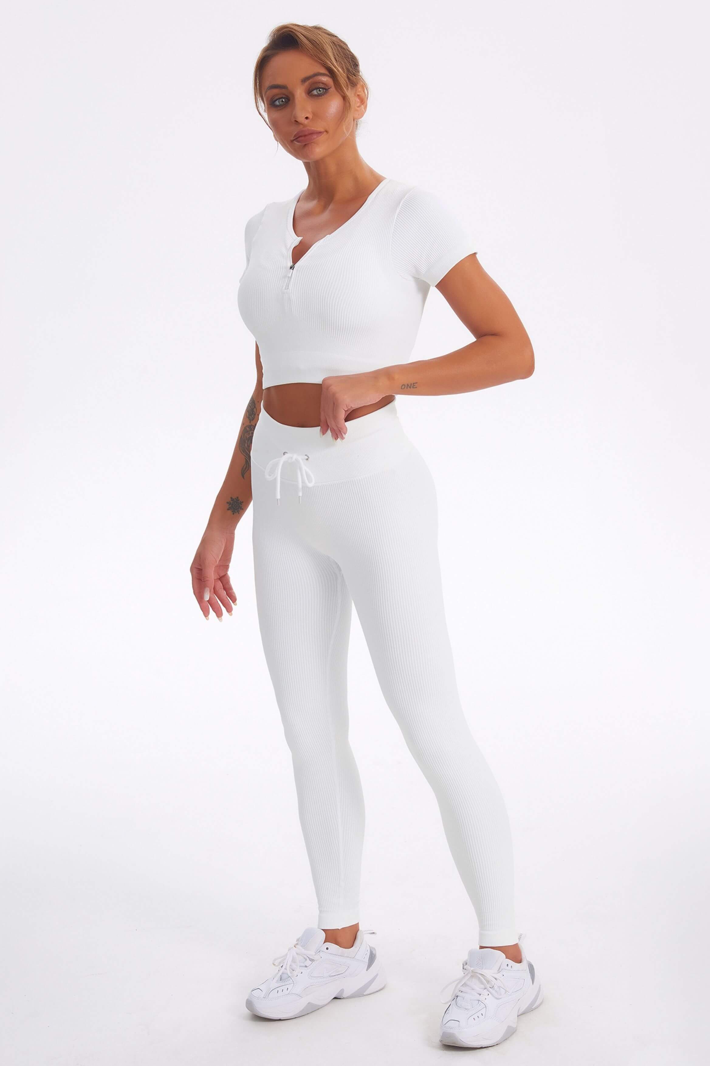 White Rib Seamless Beige Yoga Set For Women And Girls Athletic Fitness Suit  For Gym And Workout Sport Femme Activewear Set 230818 From Diao09, $18.1